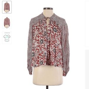 Free People Maroon and Cream Pattern‎ Cardigan XS
